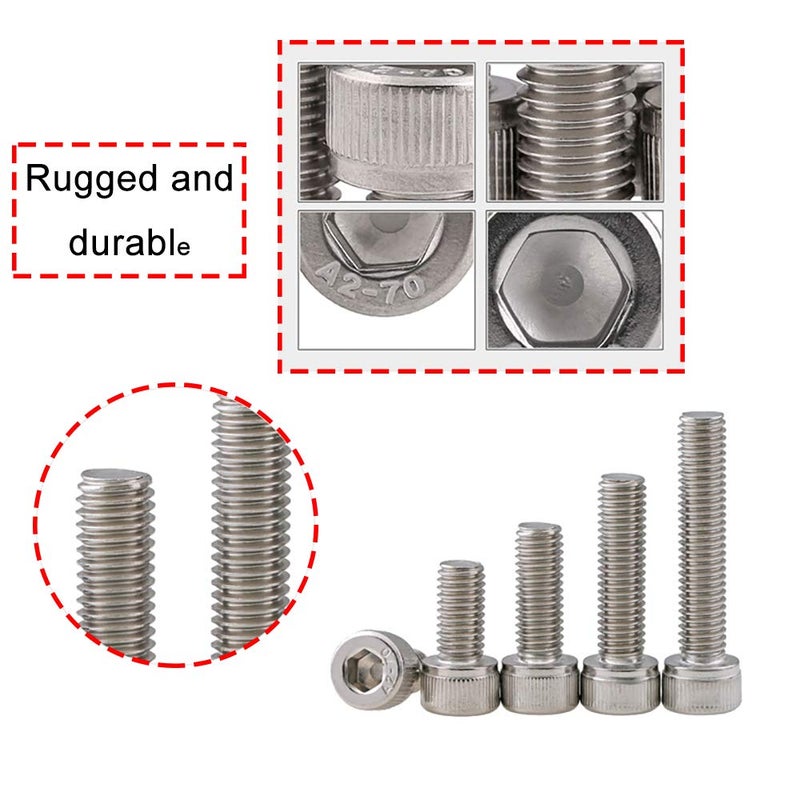 newlng M5 304 Stainless Steel Bolts and Nuts, Hex Flat Head Cap Bolts Screws Nuts Hexagon Socket Head Screw,Heavy Duty Hex Bolts Nuts Assortment, Head Mechanical Parts Combination Box - Image 4